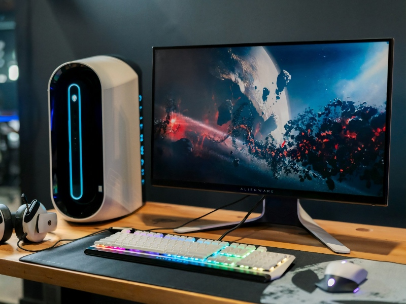 Alienware PC and monitor on a desk