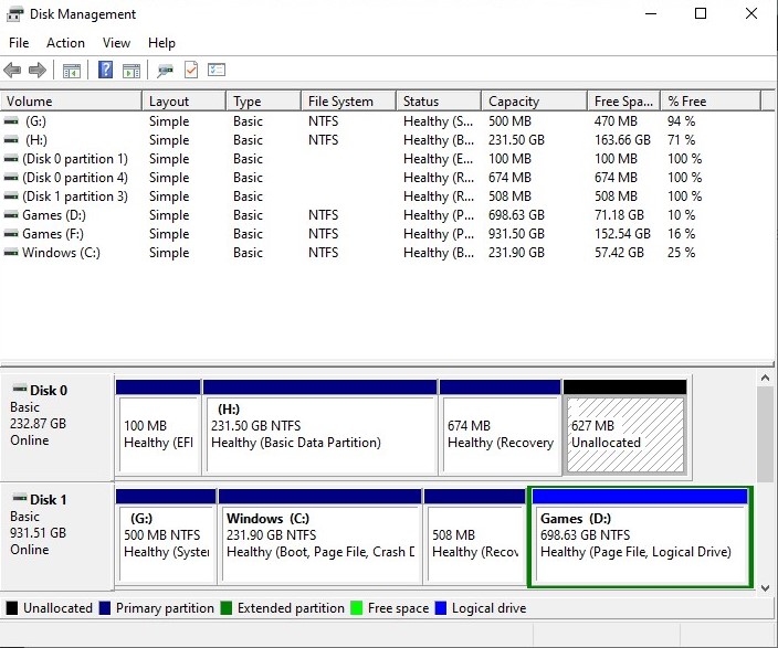 Windows Disk Management tool