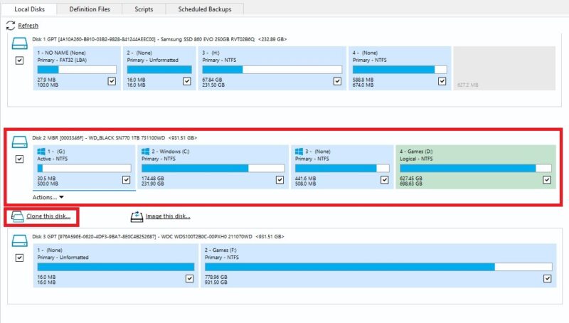 Macrium Reflect choosing disk to be cloned