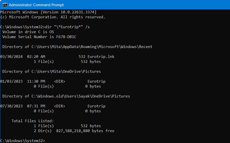 Open file locations in command prompt using dir command. 