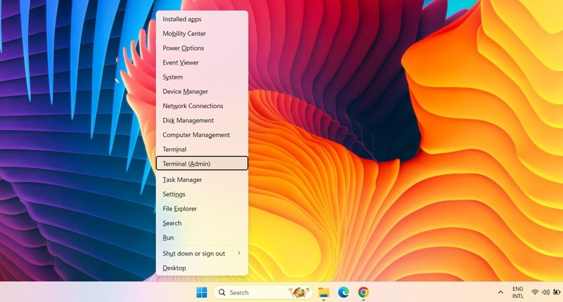 Opening Terminal (Admin) using Power User menu, which is Win + X.