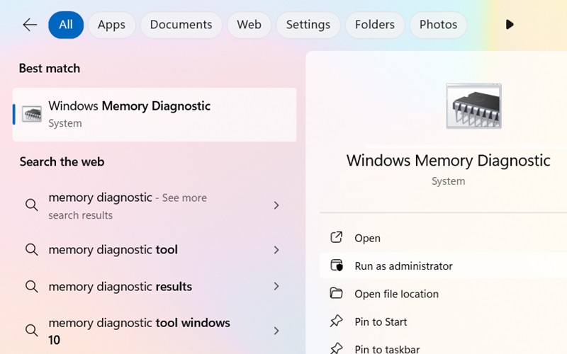 Open Windows Memory Diagnostic Tool from search menu. 
