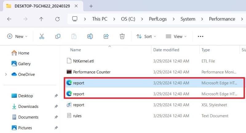 Perfmon Report available in a Windows folder path.