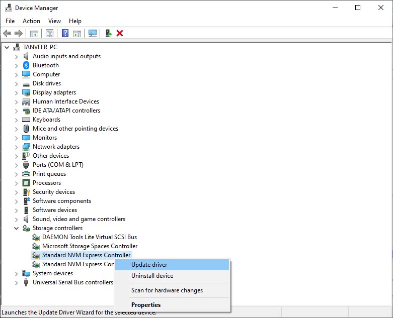 Device Manager updating storage drivers