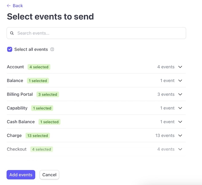 Select Stripe Events