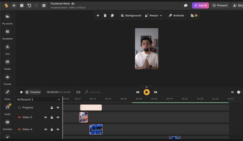 A screenshot of the Simplified online video editor showing the timeline view.