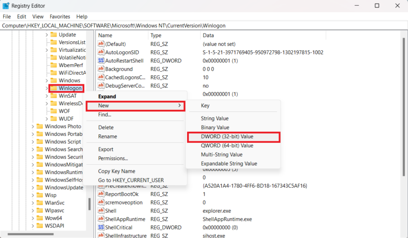 Skip Windows Login Screen Windows 11 Registry Editor Winlogon