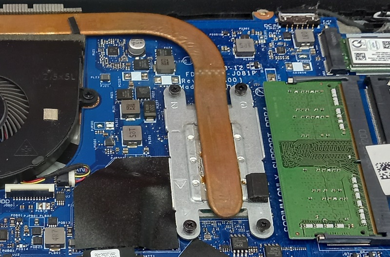 Dual Channel RAM configuration in a laptop motherboard, with a single RAM stick and an empty slot.