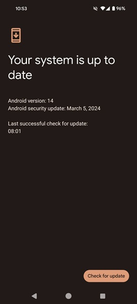 Checking whether Android system is up to date in Settings app. 