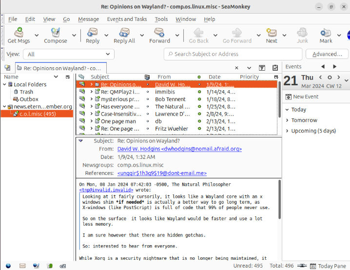 A screenshot showing the SeaMonkey internet suite working.
