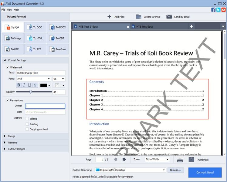 Converting documents to PDF in AVS Document Converter. 