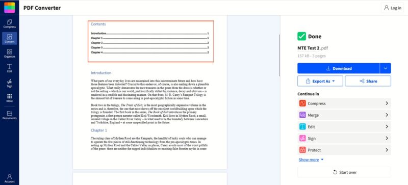 Converted PDF in SmallPDF web tool. 