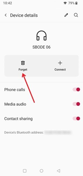 Forgetting Bluetooth connection with device on Android.