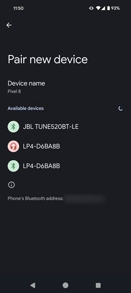Pairing new device on Android device.