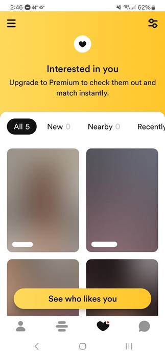 List of profiles ready to match on Bumble.