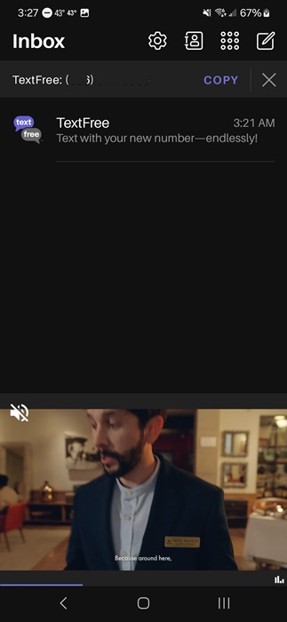 TextFree main page to make calls and texts.