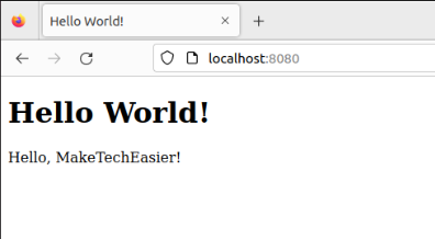 A screenshot showing a sample website running on localhost:8080.