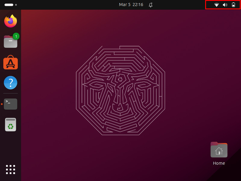 A screenshot highlighting the Quick Menu button on the Ubuntu desktop.