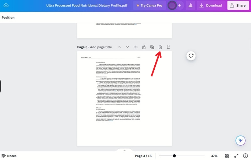 Deleting page from PDF via Canva.
