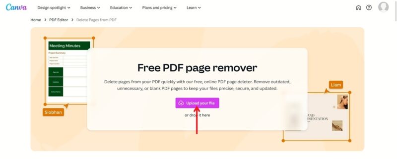 Uploading PDF file in Canva.