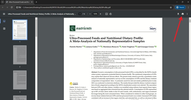 Clicking "Print" button in Firefox browser on PC.