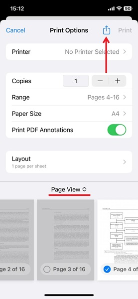 Selecting which pages to remove from PDF on iOS.