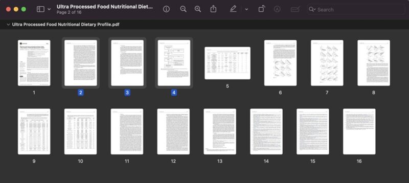 Selecting PDF pages you want to delete in Preview on Mac.