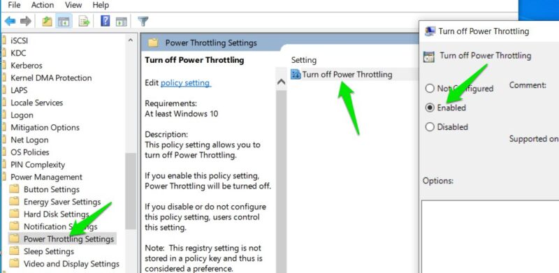 Disable Throttling in Windows
