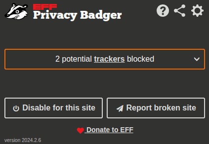 Privacy Badger's interface on Microsoft Edge
