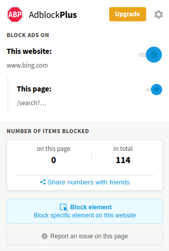 AdBlock Plus' interface on Microsoft Edge