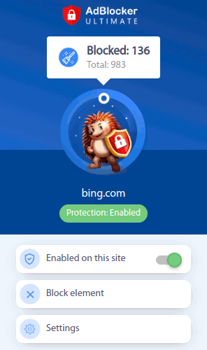 AdBlocker Ultimate interface on Microsoft Edge