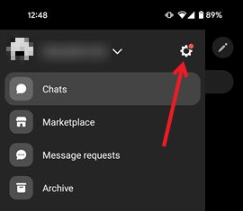 Accessing gear icon in Messenger app for mobile. 