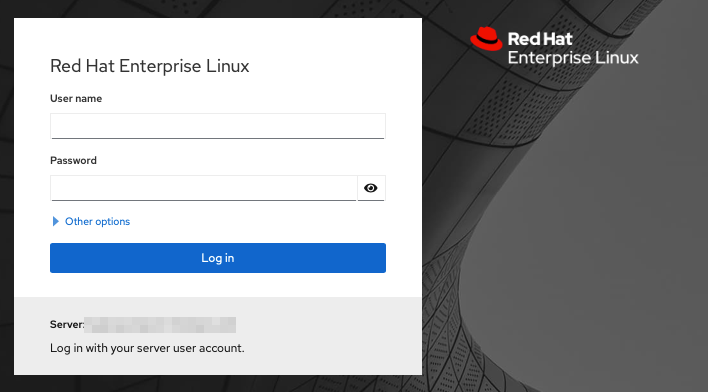A screenshot of RHEL's Cockpit login screen.