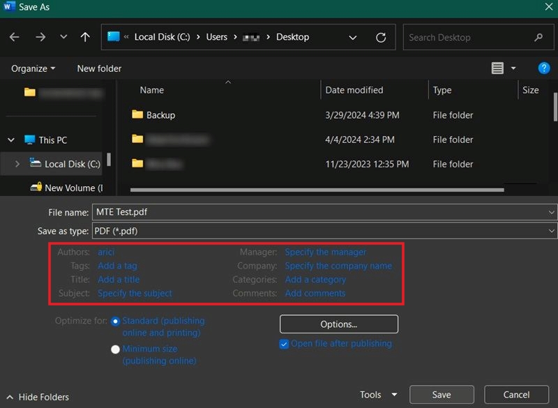 Adding details about document to be  saved as PDF.