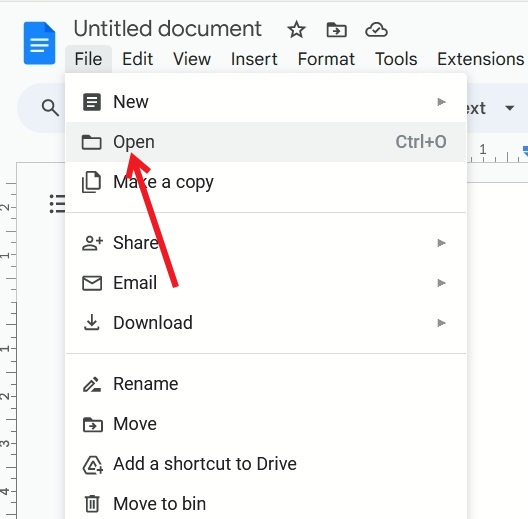 Opening file in Google Docs. 