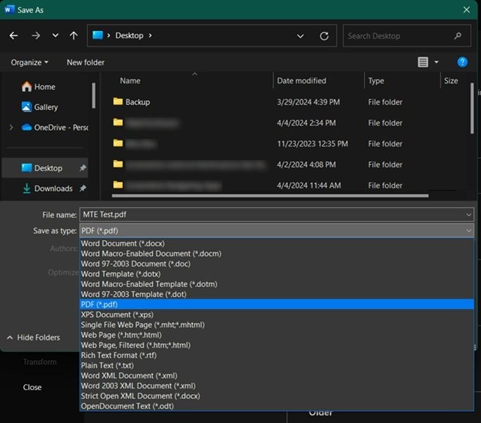 Saving Doc as PDF from Word. 