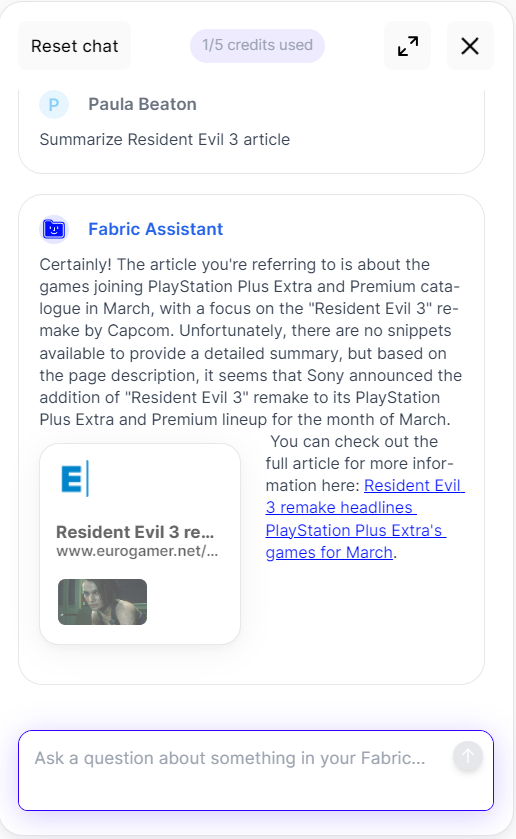 Fabric article summary.
