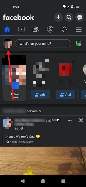 Tapping on profile picture in the upper left corner.