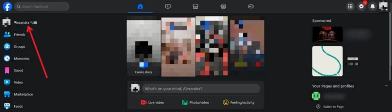 Clicking on your name in Facebook dashboard in browser on PC.