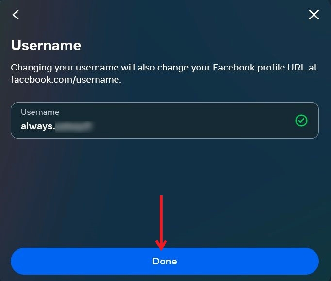 Typing new Facebook username in Facebook on PC.