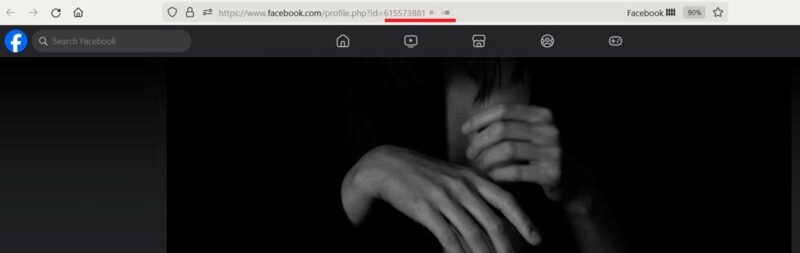 Viewing your Facebook username in browser on PC.