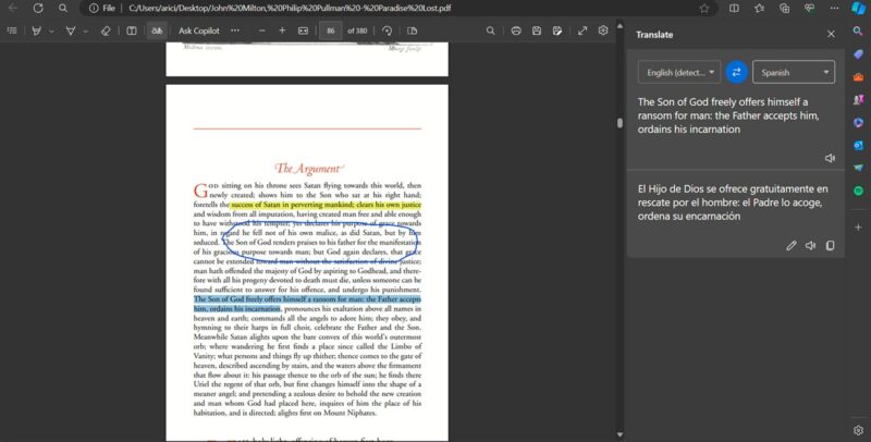 Viewing PDF file in Microsoft Edge browser for Windows. 