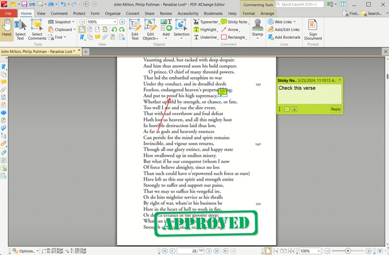 Editing PDF in PDF-XChange Viewer app for Windows. 