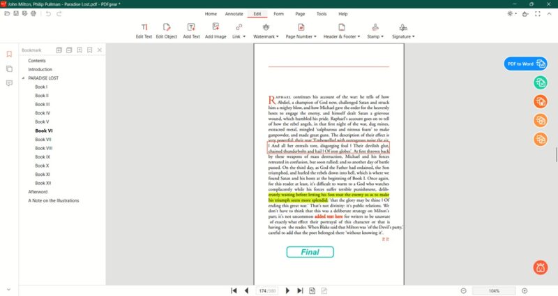 Editing PDF in PDFgear app in Windows. 