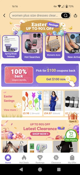 Seasonal promotion view in Temu app.
