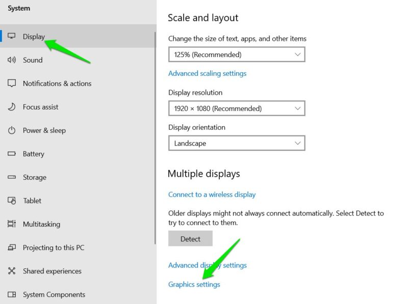 Graphics Settings in Windows