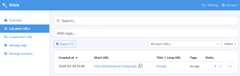 A screenshot showing Shlink running on a demo server.