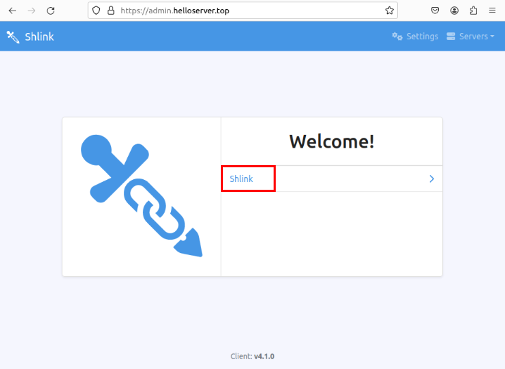 A screenshot showing the Shlink menu item on the instance's landing page.