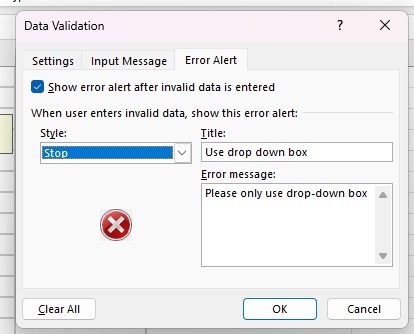 Add a warning for users in Excel.