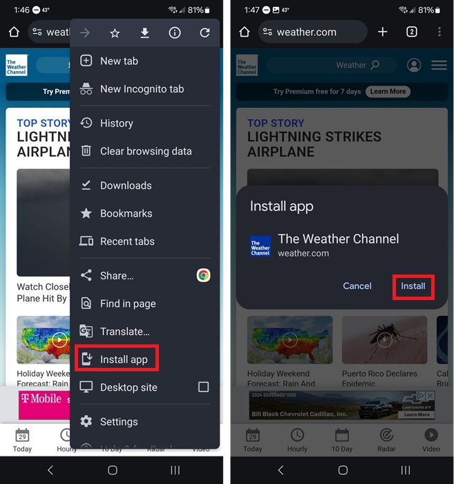 Adding PWA app to Android home screen.